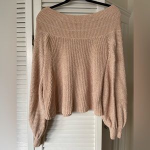Free People Chunky Oversized Off the Shoulder Sweater in Cream- Size Small